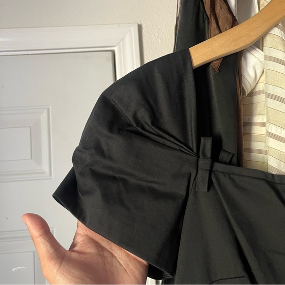 THE J. PETERMAN COMPANY black cotton bow square neck short sleeve midi dress - Picture 4 of 6